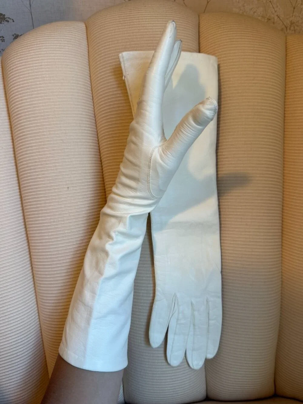 Vintage Jacobson's White Italian Kidskin Leather Opera Gloves - Size 6.5